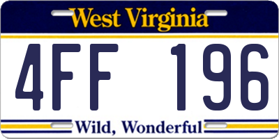 WV license plate 4FF196
