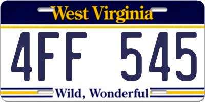 WV license plate 4FF545