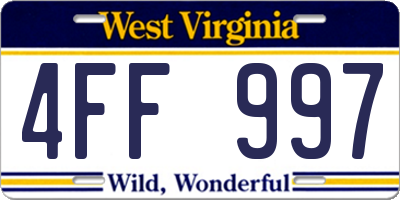 WV license plate 4FF997