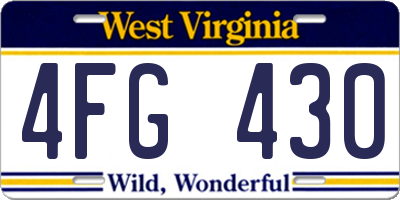 WV license plate 4FG430