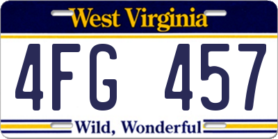 WV license plate 4FG457