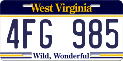 WV license plate 4FG985