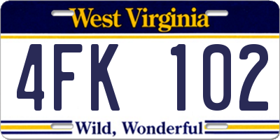 WV license plate 4FK102