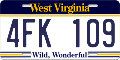 WV license plate 4FK109