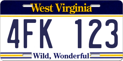 WV license plate 4FK123