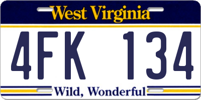 WV license plate 4FK134