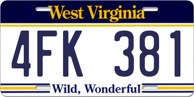 WV license plate 4FK381