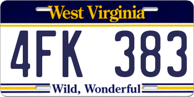 WV license plate 4FK383