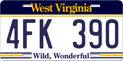 WV license plate 4FK390
