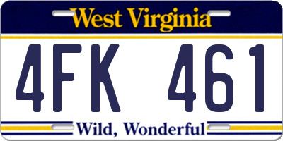 WV license plate 4FK461