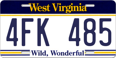 WV license plate 4FK485