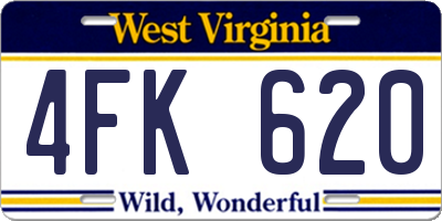 WV license plate 4FK620