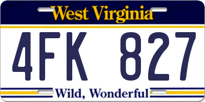 WV license plate 4FK827