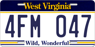 WV license plate 4FM047