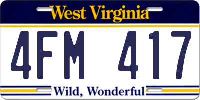 WV license plate 4FM417