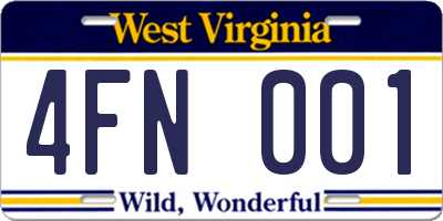 WV license plate 4FN001