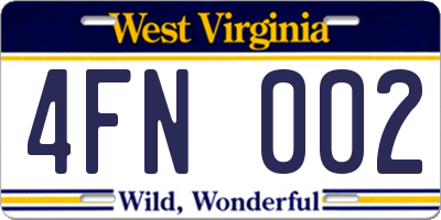 WV license plate 4FN002