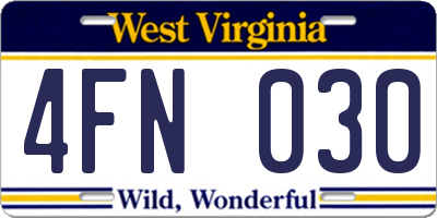 WV license plate 4FN030