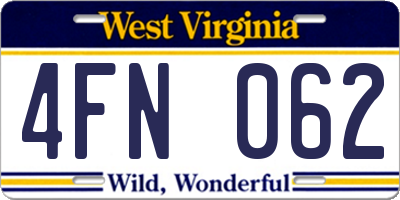 WV license plate 4FN062