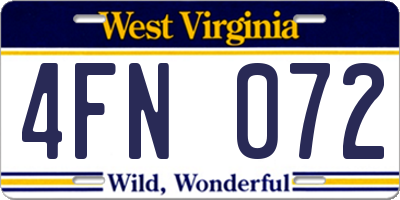 WV license plate 4FN072