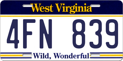 WV license plate 4FN839