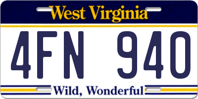 WV license plate 4FN940
