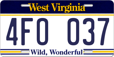 WV license plate 4FO037
