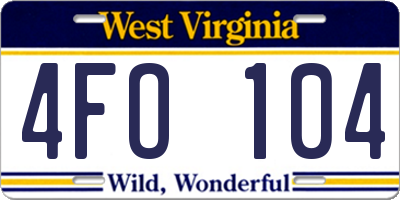 WV license plate 4FO104