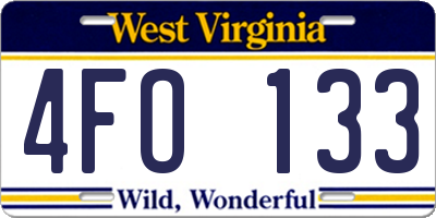 WV license plate 4FO133