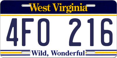 WV license plate 4FO216