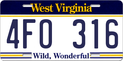 WV license plate 4FO316