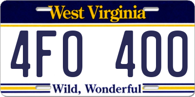 WV license plate 4FO400