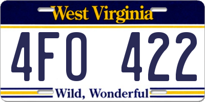 WV license plate 4FO422