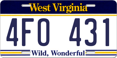 WV license plate 4FO431