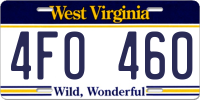 WV license plate 4FO460