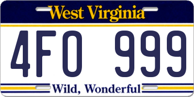 WV license plate 4FO999