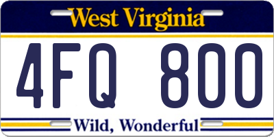 WV license plate 4FQ800
