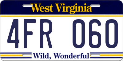 WV license plate 4FR060