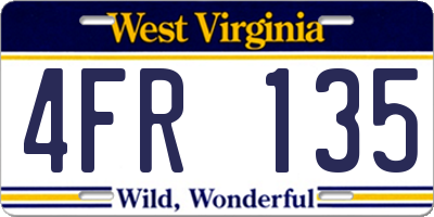 WV license plate 4FR135