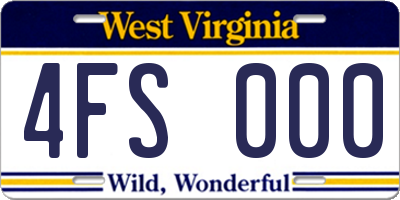 WV license plate 4FS000