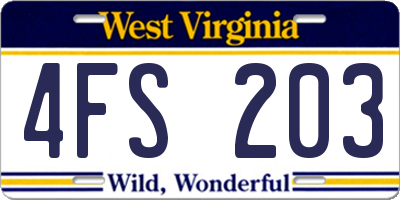 WV license plate 4FS203
