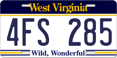 WV license plate 4FS285