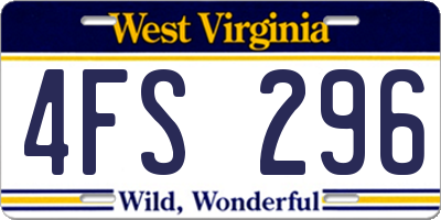 WV license plate 4FS296