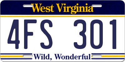 WV license plate 4FS301