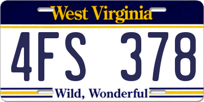 WV license plate 4FS378