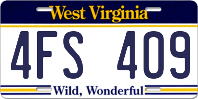 WV license plate 4FS409