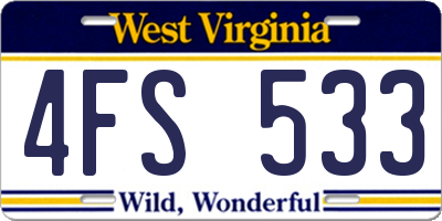 WV license plate 4FS533