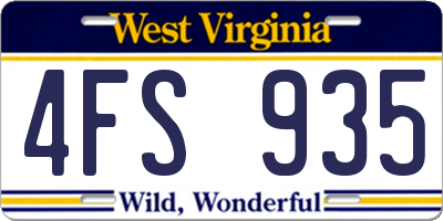 WV license plate 4FS935