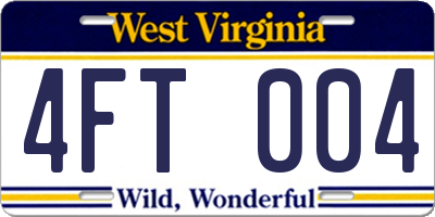 WV license plate 4FT004