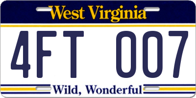 WV license plate 4FT007